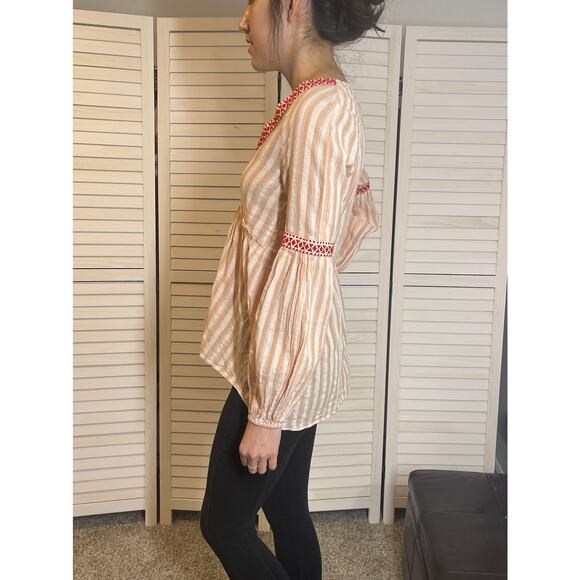 Lem Lem Striped V Neck Blouse Pink Cotton Size Small - Picture 3 of 13